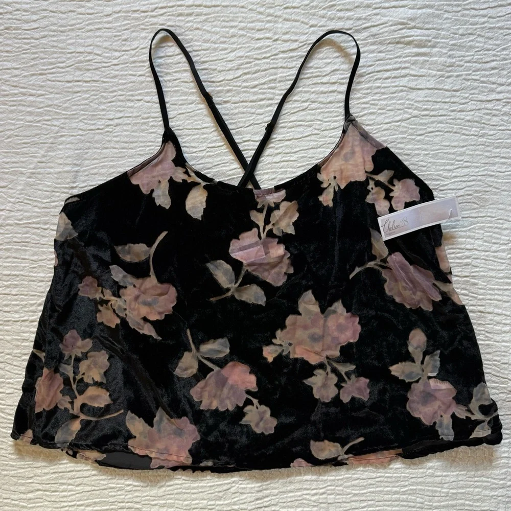 Chelsea28 Black and Pink Floral Velvet Camisole